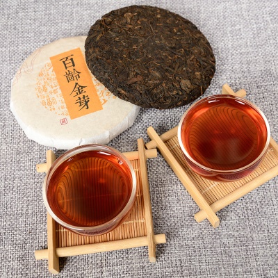 云南普洱茶 熟茶 100克/饼百龄金芽普洱熟饼 云南产地 发货