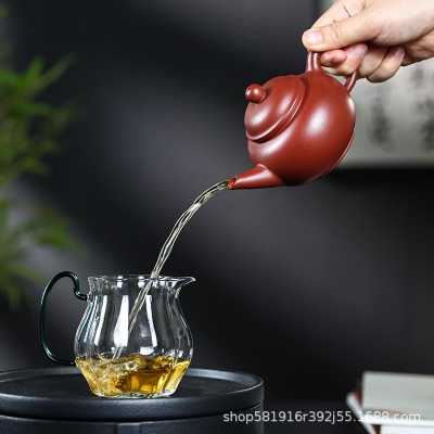 宜兴紫砂壶原矿手工大红袍水平壶大球孔出水泡茶一件代发