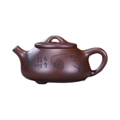 宜兴正品原矿紫泥经典景舟石瓢翠鸟望莲240毫升 紫砂茶壶