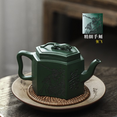 宜兴手工紫砂壶陈腐翡翠绿泥易包浆六方捷豹证书齐全滴水不漏
