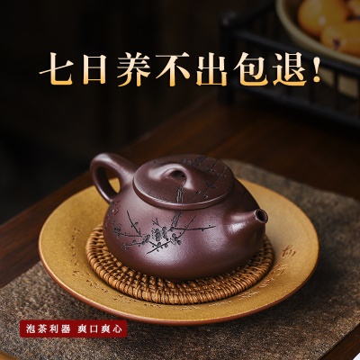 宜兴手工紫砂壶证书全石红纳福石瓢泡茶壶易包浆出水暴爽滴水不漏