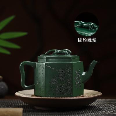 宜兴手工紫砂壶陈腐翡翠绿泥易包浆六方捷豹证书齐全滴水不漏