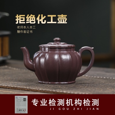 宜兴原矿无添加手工紫砂壶黄龙山紫泥筋纹宫灯家用茶具茶壶泡茶壶