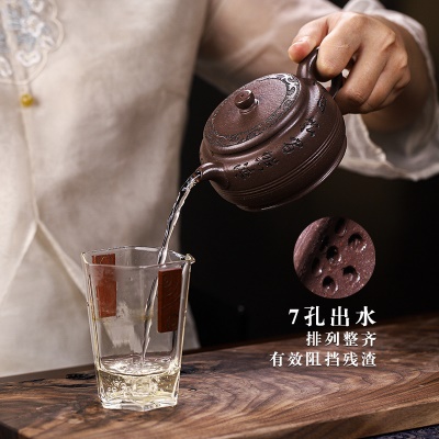 宜兴手工紫砂壶家藏紫玉金砂腹圆家用茶具茶壶