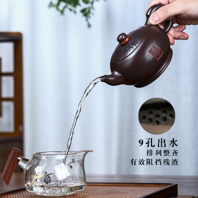 宜兴名家手工家藏紫砂壶紫茄泥时来运转泡茶壶茶具茶壶出水爆爽