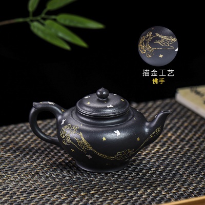 宜兴手工紫砂壶家藏黑罗兰吉祥笑樱证书齐全出水爆爽滴水不漏