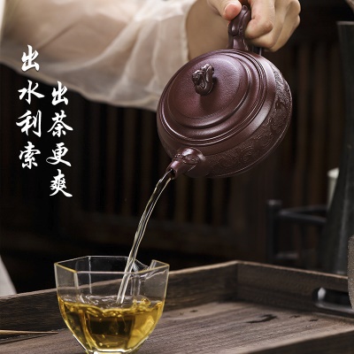 宜兴手工紫砂壶证书全家藏百目紫泥吉祥鸟易包浆出水暴爽滴水不漏