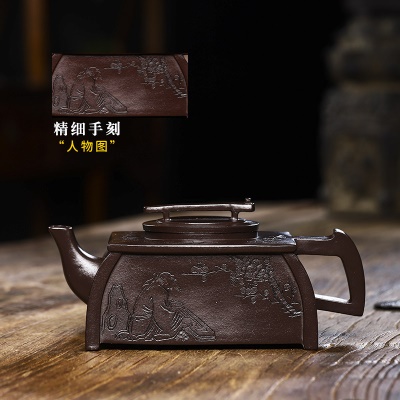 宜兴手工紫砂壶家藏老紫泥琴樽四方壶养生泡茶壶茶具450毫升