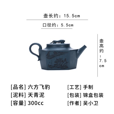宜兴紫砂壶手工泡茶壶养生壶六方飞豹珍藏天青泥易包浆出水暴爽