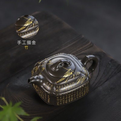 宜兴手工紫砂壶 翡翠青紫泥 抽角竹鼓家用茶具茶壶国工手制