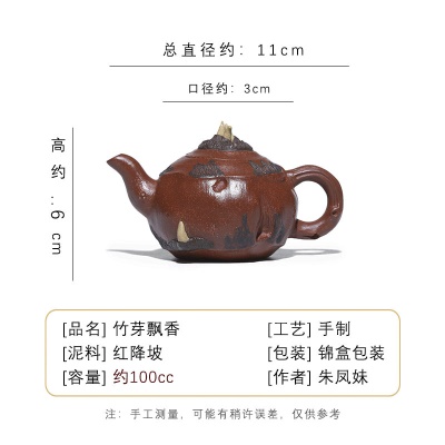 宜兴手工紫砂壶 红降坡 竹芽飘香 家用茶具茶壶泡茶壶