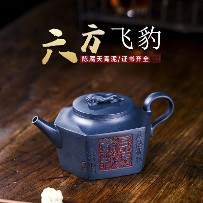 宜兴紫砂壶手工泡茶壶养生壶六方飞豹珍藏天青泥易包浆出水暴爽