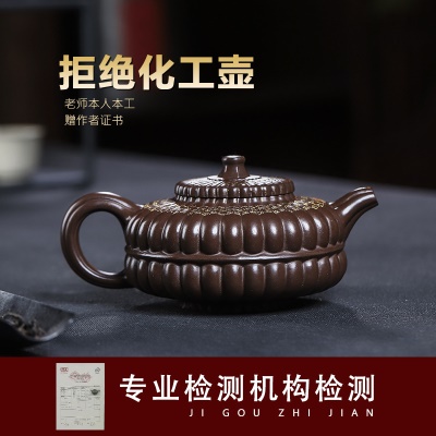宜兴手工紫砂壶原矿深井紫泥锦囊之王家用茶具茶壶泡茶壶证书齐全