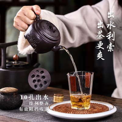 宜兴手工紫砂壶证书百目紫茄泥献瑞包浆出水暴爽滴水不漏