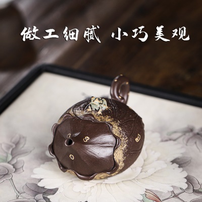 宜兴手工紫砂壶家藏紫泥迷你壶青蛙莲子易包浆出水顺畅滴水不漏