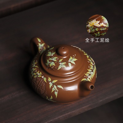 宜兴手工紫砂壶亦金紫泥春华秋实家用茶具茶壶泡茶壶