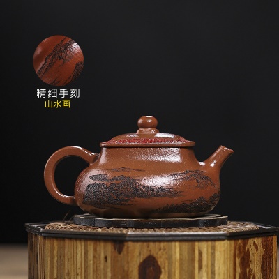 宜兴手工紫砂壶宝山家藏红降坡百福具臻出水爆爽证书齐全