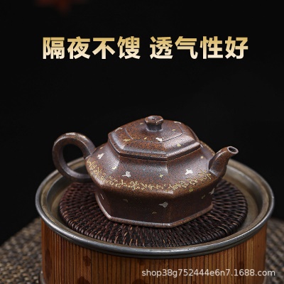 宜兴手工紫砂壶段泥柴烧六方虚扁证书齐全国工手制家用茶具茶壶