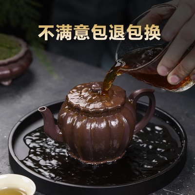 宜兴原矿无添加手工紫砂壶黄龙山紫泥筋纹宫灯家用茶具茶壶泡茶壶