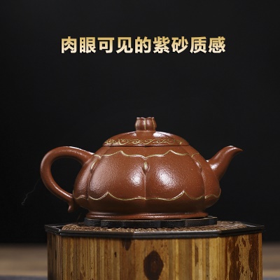宜兴手工紫砂壶家藏降坡泥莲花金豆家用茶具茶壶泡茶壶出水爆爽