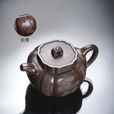 宜兴手工紫砂壶老格紫泥福韵吉祥家用茶具茶壶